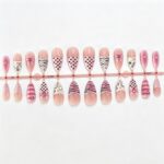 Gradient Series Sweet Edgy Pink & Black Zebra Stripe 3D Floral Rhinestone Long Stiletto Press-On Nails