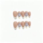 Ocean Series Fresh Cream White & Blue Polka Dot 3D Floral Long Stiletto Press-On Nails