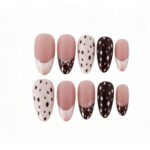 Others Maillard Retro Style Bambi Deer Bow & Polka Dot Medium Almond Press-On Nails