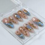 Others Blue Gilded Press-On Nails