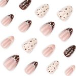 Others Maillard Retro Style Bambi Deer Bow & Polka Dot Medium Almond Press-On Nails