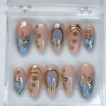 Others Blue Gilded Press-On Nails