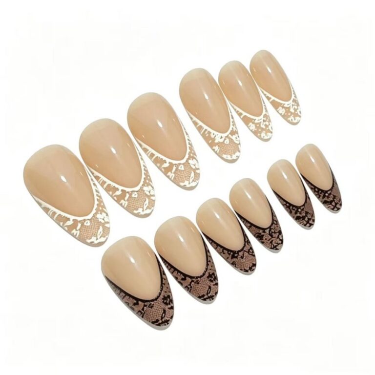 Others Sweet & Edgy Y2K Lace French Black & White AB Mid-Length Almond Press-On Nails