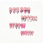 Gradient Series Sweet Edgy Pink & Black Zebra Stripe 3D Floral Rhinestone Long Stiletto Press-On Nails