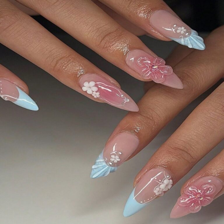 Others Blue French Press-On Nails
