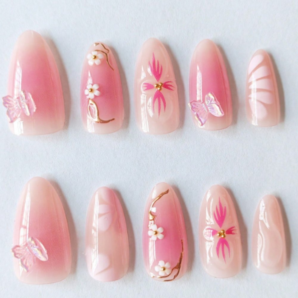 Others Pink and White Press-On Nails