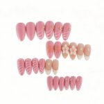 Flower Pattern Series Pink-toned Ocean Style 3D Shell, Floral & Star Medium Almond Press-On Nails